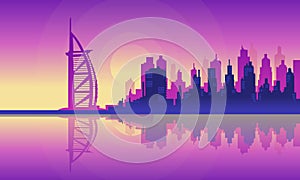 Vector City Silhouette of Burj Al Arab Buildings