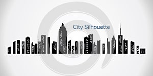 Vector city silhouette. Night town on transparent background. City landscape