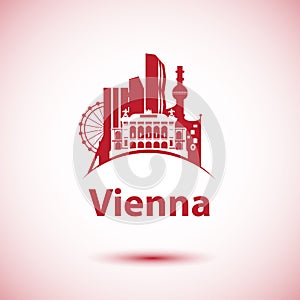 Vector city skyline with landmarks Vienna Austria.