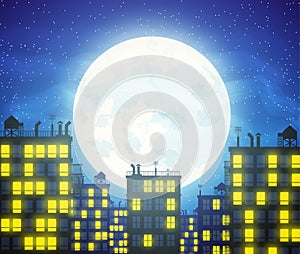 Vector city skylines with cloudy moonlight