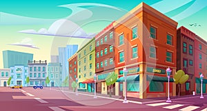 Vector city street with building and house cartoon