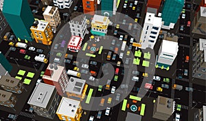 Vector city. Town district. Street Intersection road traffic. Colorful very high detail illustration. Cars end buildings