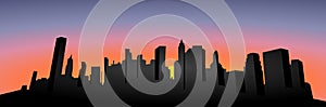 Vector. Cityscape silhouette. Sunset. Dark city silhouette illustration. New York city silhouette