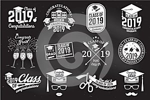 Vector Class of 2019 badge. Concept for shirt, print, seal, overlay or stamp, greeting, invitation card