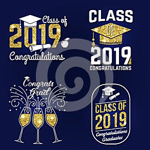 Vector Class of 2019 badge. Concept for shirt, print, seal, overlay or stamp, greeting, invitation card. Design with