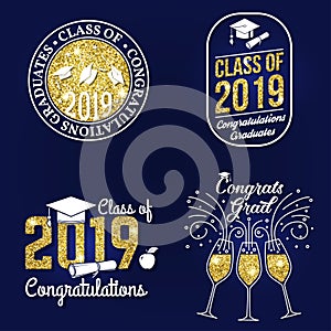 Vector Class of 2019 badge. Concept for shirt, print, seal, overlay or stamp, greeting, invitation card. Design with