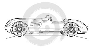 Vector classic car illustration coloring book . Black contour sketch illustrate Isolated on white background.