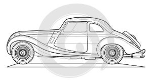 Vector classic car illustration coloring book . Black contour sketch illustrate Isolated on white background