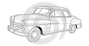 Vector classic car illustration coloring book . Black contour sketch illustrate Isolated on white background.