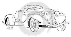 Vector classic car illustration coloring book . Black contour sketch illustrate Isolated on white background.