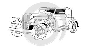 Vector classic car illustration coloring book . Black contour sketch illustrate Isolated on white background.