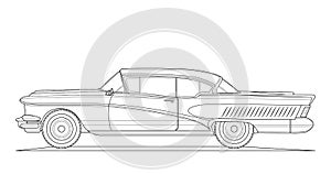 Vector classic car illustration coloring book . Black line art contour sketch illustrate Isolated on white background