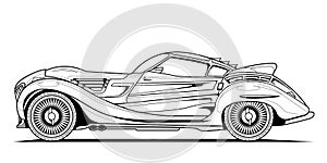 Vector classic car illustration coloring book . Black Line art contour sketch illustrate Isolated on white background