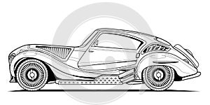 Vector classic car illustration coloring book . Black Line art contour sketch illustrate Isolated on white background