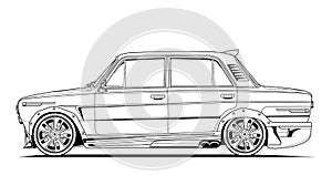 Vector classic car illustration coloring book . Black Line art contour sketch illustrate Isolated on white background.