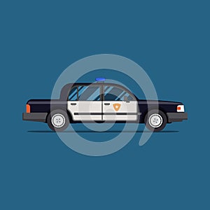 Vector Classic Police Car. Side view. Modern flat style illustration. Icon