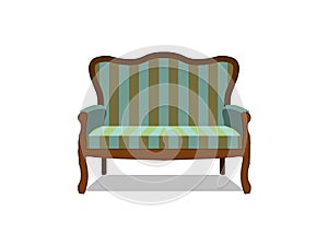 Vector classic sofa icon front view isolated. Luxury furniture design flat retro style antique apartment classical color