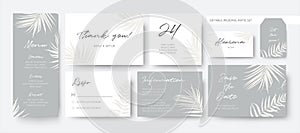 Vector, classy wedding stationery, business card template set. Editable menu, rsvp, thank you, details, label, save the date,
