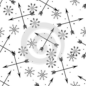 Vector, clip art, hand drawn. Pattern, seamless, stars, baby, snowflakes, signs, arrows, ornament, boho, textile, cute, wallpaper