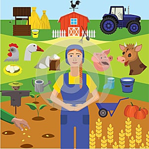 Vector clip art. Infographics education. Profession of the farmer, animal husbandry