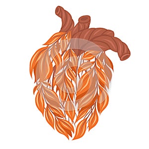 Vector clipart of a illnes autumn human heart made of leaves isolated from background. Unhealthy lifestyle