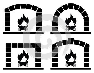 vector clipart set of ovens with burning fire