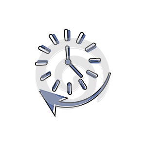 Vector clock and arrow icon indicating clockwise direction, time up