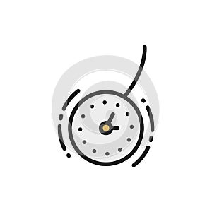 Vector clock for hypnosis, pendulum flat color line icon.