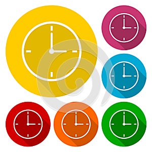 Vector clock icons set with long shadow