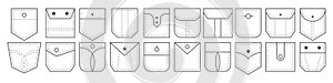 Vector clothing isolated icons set. Patch pocket bag