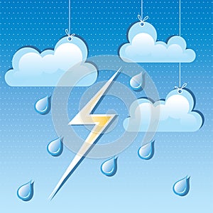 vector cloud, rain drops and lightning