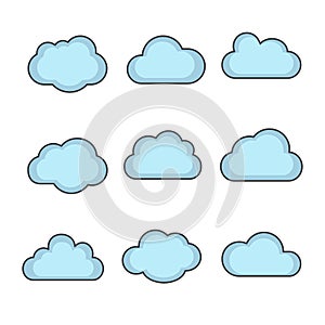 Vector cloud shapes set, cloud icons for cloud computing for web