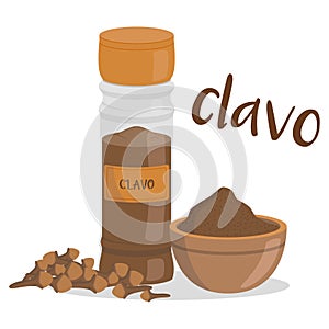 Vector clove illustration isolated in cartoon style. Spanish name