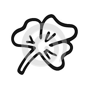 Vector clover icon in hand drawn style. Outline leaf symbol. Isolated illustration on white background. Design for print and