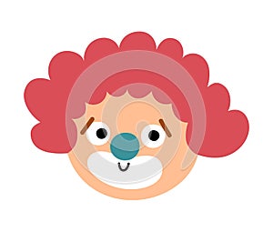 Vector clown face. Circus artist avatar clipart. Amusement holiday icon. Cute funny festival character clip art. Street show