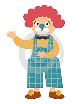 Vector clown icon. Circus artist clipart. Amusement holiday man. Cute funny festival character clip art. Street show comedian