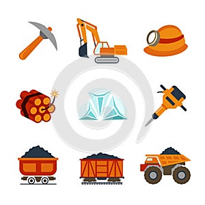 Vector coal industry flat icons set