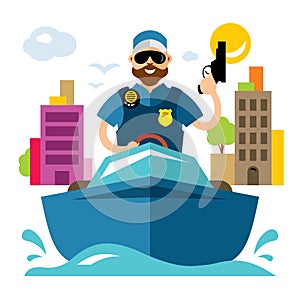 Vector Coast guard. Flat style colorful Cartoon illustration.