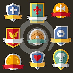 Vector coats of arms, shields, ribbons