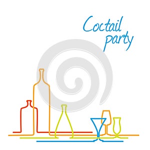 Vector Coctail party invitation card with glasses and bottles