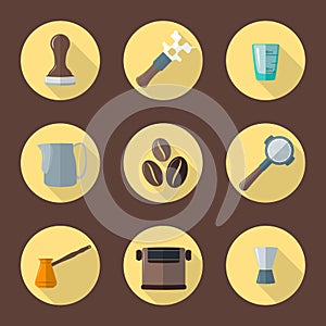 Vector coffee barista equipment icons