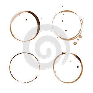 Vector coffee stain set isolated on white background. Cup ring splashes and circle drink marks