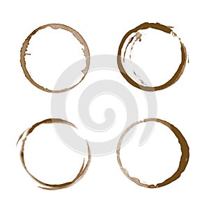 Vector coffee stain set isolated on white background. Cup ring splashes and circle drink marks