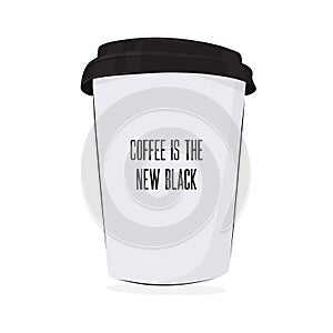 Vector coffee to go poster. Coffee is a nes black illustration. Hot drink cup best in the morning. Paper container with