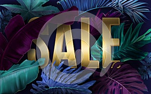 Vector cold sale banner with tropical leaves