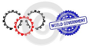 Textured World Government Stamp Seal and Square Dot Collage Gears