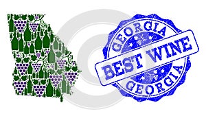 Collage of Grape Wine Map of Georgia State and Best Wine Stamp