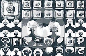 Vector collage of illustrations of the human brain