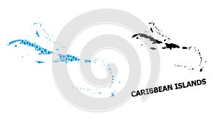 Vector Collage Map of Caribbean Islands of Liquid Drops and Solid Map