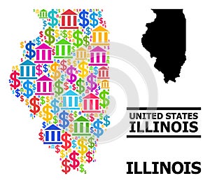 Vector Collage Map of Illinois State of Financial and Money Icons